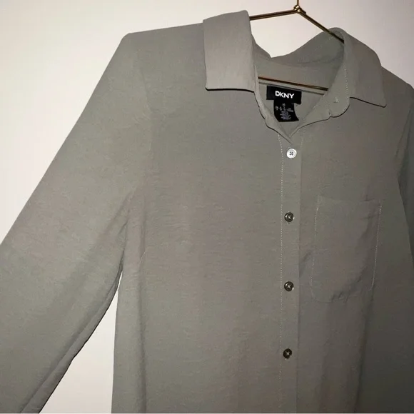 DKNY Size 4 Olive Green Shirt Dress Tunic Top - Picture 3 of 7